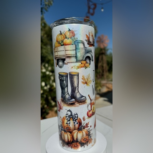 Just a girl who loves fall shimmer tumbler 20oz - Picture 4 of 4